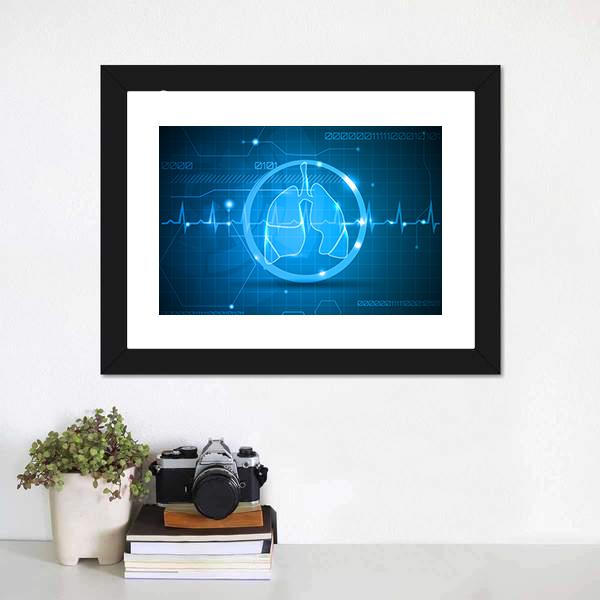Lungs And Heart Beat Monitoring Line Canvas Wall Art-1 Piece-Framed Print-20" x 16"-Tiaracle