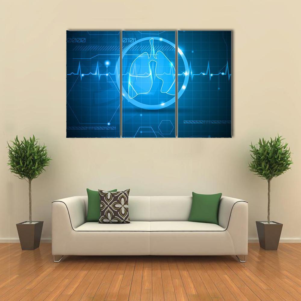 Lungs And Heart Beat Monitoring Line Canvas Wall Art-3 Horizontal-Gallery Wrap-37" x 24"-Tiaracle
