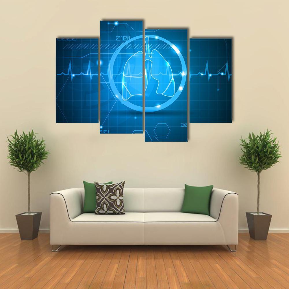 Lungs And Heart Beat Monitoring Line Canvas Wall Art-4 Pop-Gallery Wrap-50" x 32"-Tiaracle