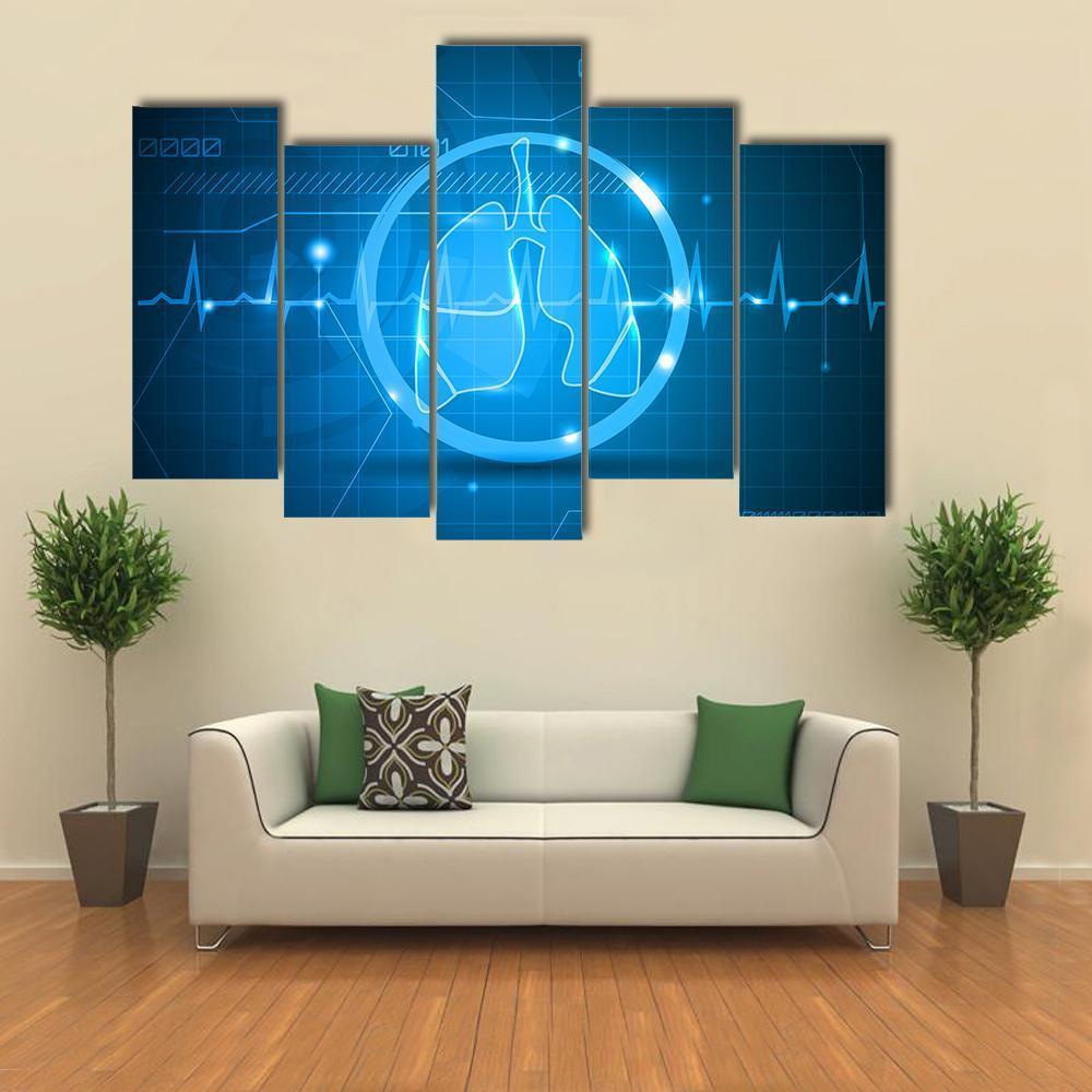Lungs And Heart Beat Monitoring Line Canvas Wall Art-5 Pop-Gallery Wrap-47" x 32"-Tiaracle