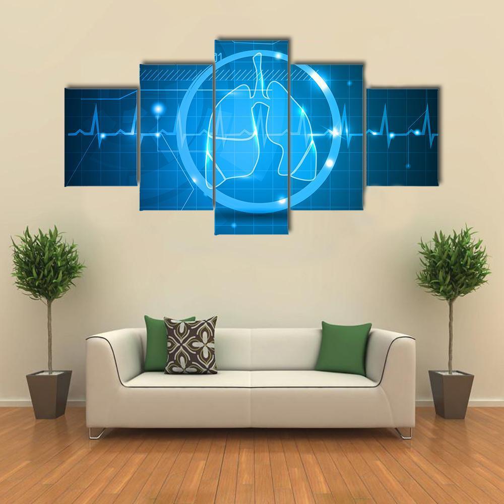 Lungs And Heart Beat Monitoring Line Canvas Wall Art-5 Star-Gallery Wrap-62" x 32"-Tiaracle