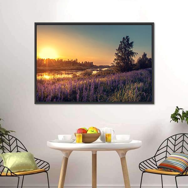 Lupines At Sunset Canvas Wall Art-3 Horizontal-Gallery Wrap-25" x 16"-Tiaracle