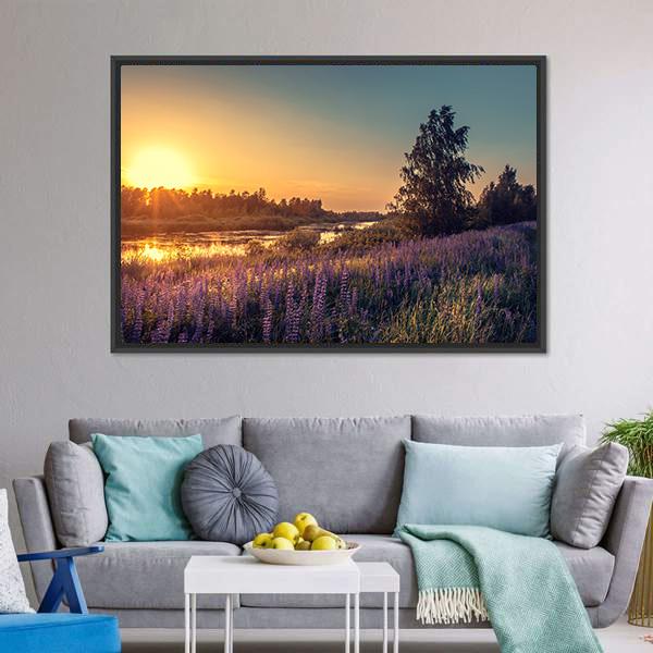 Lupines At Sunset Canvas Wall Art-3 Horizontal-Gallery Wrap-25" x 16"-Tiaracle