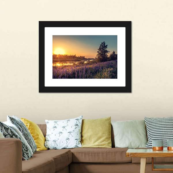 Lupines At Sunset Canvas Wall Art-3 Horizontal-Gallery Wrap-25" x 16"-Tiaracle