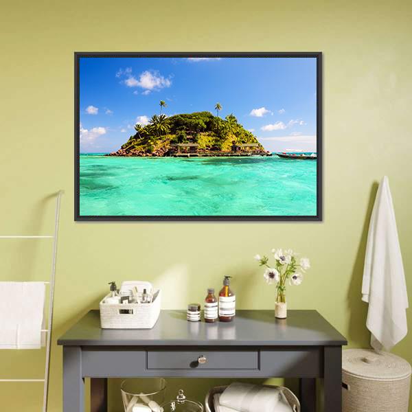 Lush Tropical Island Canvas Wall Art-1 Piece-Floating Frame-24" x 16"-Tiaracle
