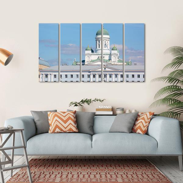 Lutheran Cathedral &amp; Town Hall Canvas Wall Art-5 Horizontal-Gallery Wrap-22" x 12"-Tiaracle