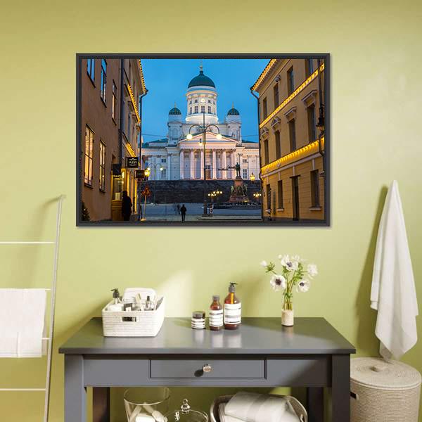Lutheran Cathedral At Dusk Canvas Wall Art-1 Piece-Floating Frame-24" x 16"-Tiaracle