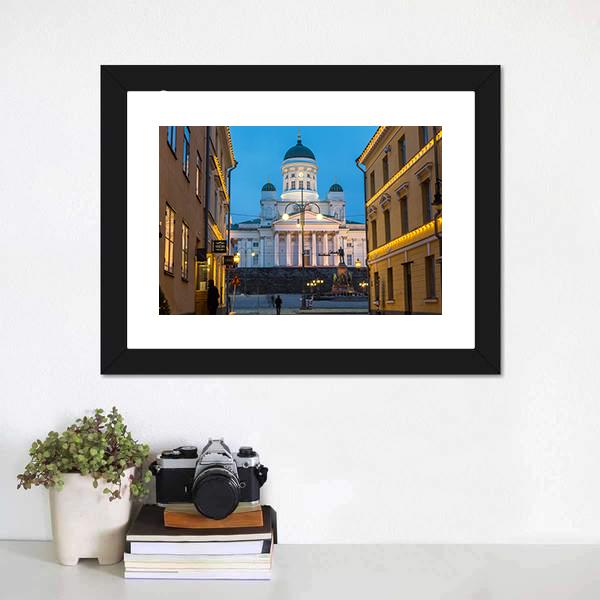 Lutheran Cathedral At Dusk Canvas Wall Art-1 Piece-Framed Print-20" x 16"-Tiaracle