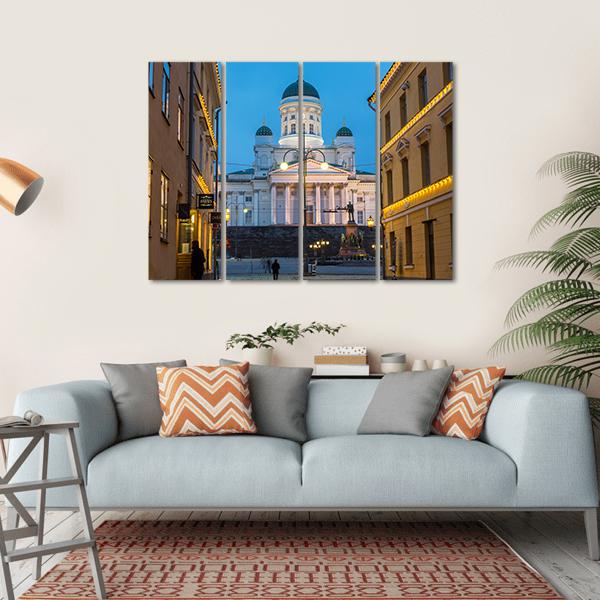 Lutheran Cathedral At Dusk Canvas Wall Art-4 Horizontal-Gallery Wrap-34" x 24"-Tiaracle