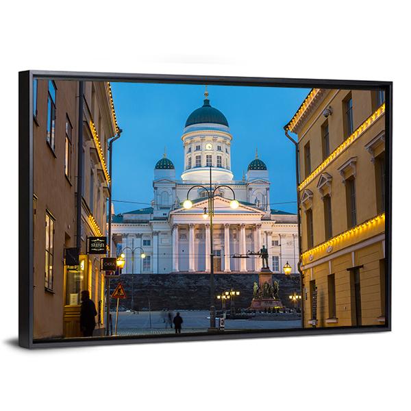 Lutheran Cathedral At Dusk Canvas Wall Art-3 Horizontal-Gallery Wrap-25" x 16"-Tiaracle