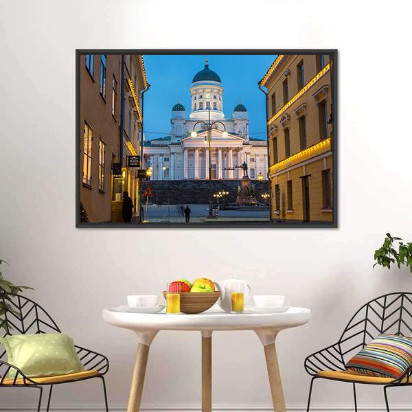Lutheran Cathedral At Dusk Canvas Wall Art-3 Horizontal-Gallery Wrap-25" x 16"-Tiaracle
