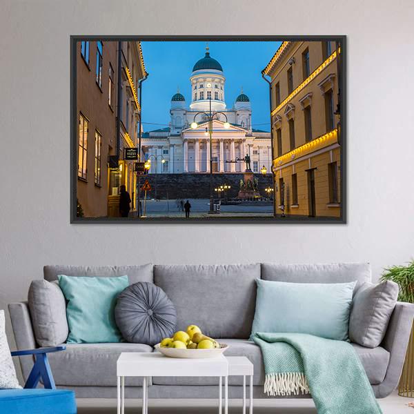 Lutheran Cathedral At Dusk Canvas Wall Art-3 Horizontal-Gallery Wrap-25" x 16"-Tiaracle