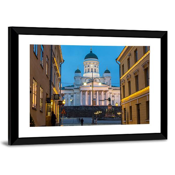 Lutheran Cathedral At Dusk Canvas Wall Art-3 Horizontal-Gallery Wrap-25" x 16"-Tiaracle