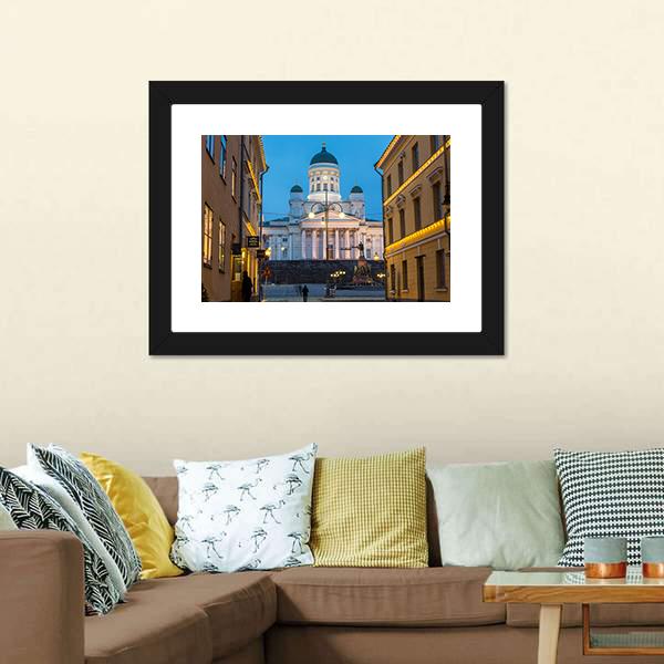 Lutheran Cathedral At Dusk Canvas Wall Art-3 Horizontal-Gallery Wrap-25" x 16"-Tiaracle
