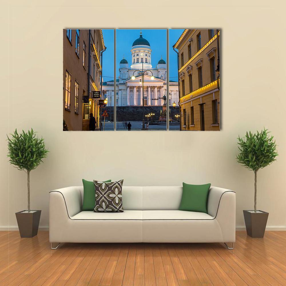 Lutheran Cathedral At Dusk Canvas Wall Art-3 Horizontal-Gallery Wrap-37" x 24"-Tiaracle