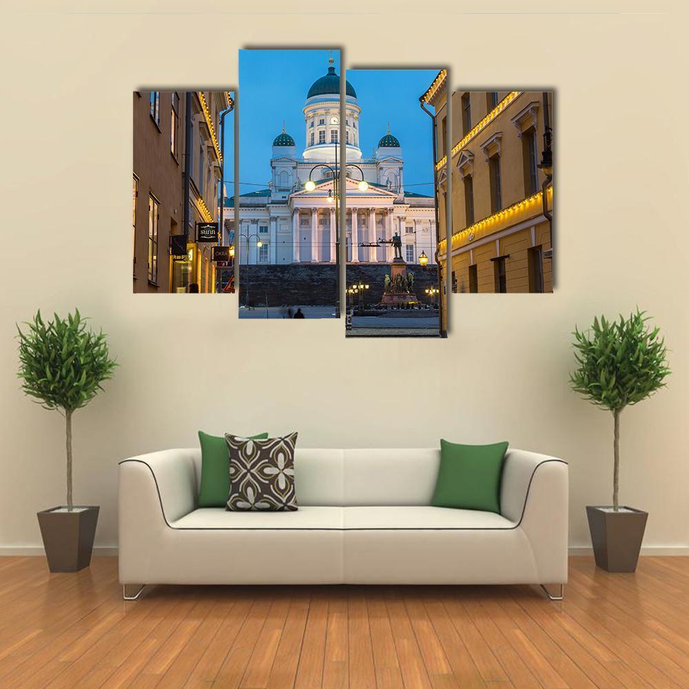 Lutheran Cathedral At Dusk Canvas Wall Art-4 Pop-Gallery Wrap-50" x 32"-Tiaracle