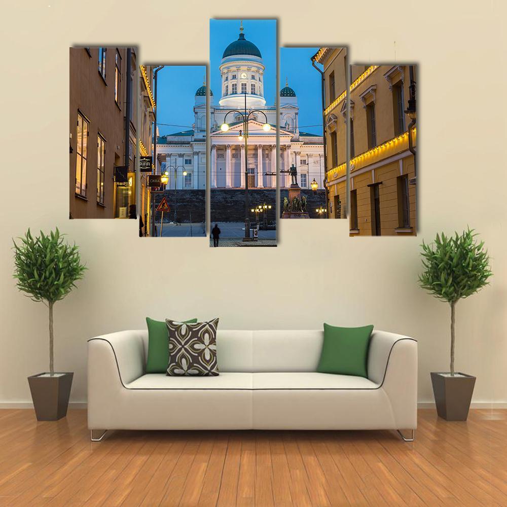 Lutheran Cathedral At Dusk Canvas Wall Art-3 Horizontal-Gallery Wrap-37" x 24"-Tiaracle