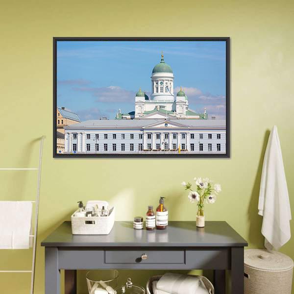 Lutheran Cathedral &amp; Town Hall Canvas Wall Art-1 Piece-Floating Frame-24" x 16"-Tiaracle