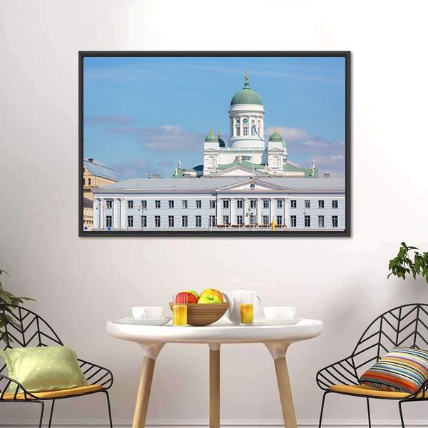 Lutheran Cathedral &amp; Town Hall Canvas Wall Art-3 Horizontal-Gallery Wrap-25" x 16"-Tiaracle