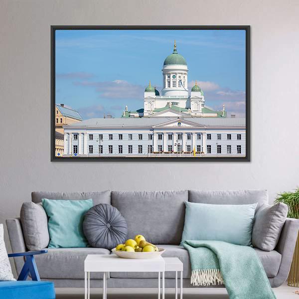 Lutheran Cathedral &amp; Town Hall Canvas Wall Art-5 Horizontal-Gallery Wrap-22" x 12"-Tiaracle