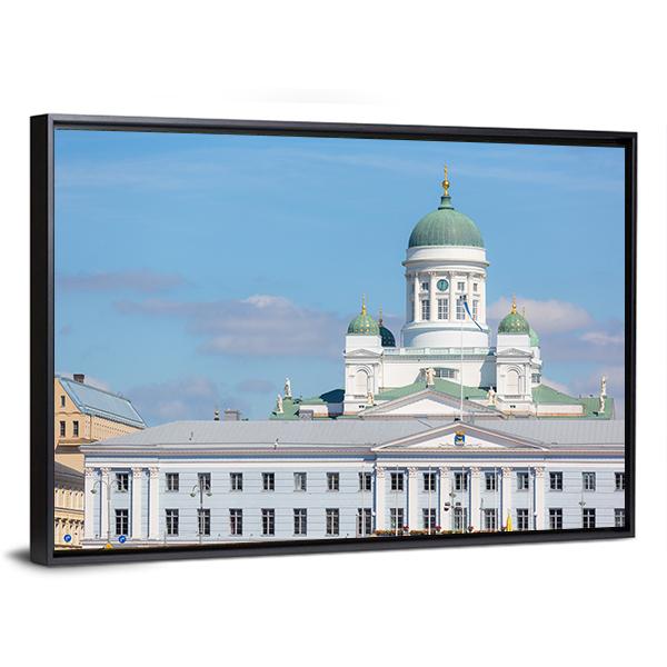 Lutheran Cathedral &amp; Town Hall Canvas Wall Art-5 Horizontal-Gallery Wrap-22" x 12"-Tiaracle