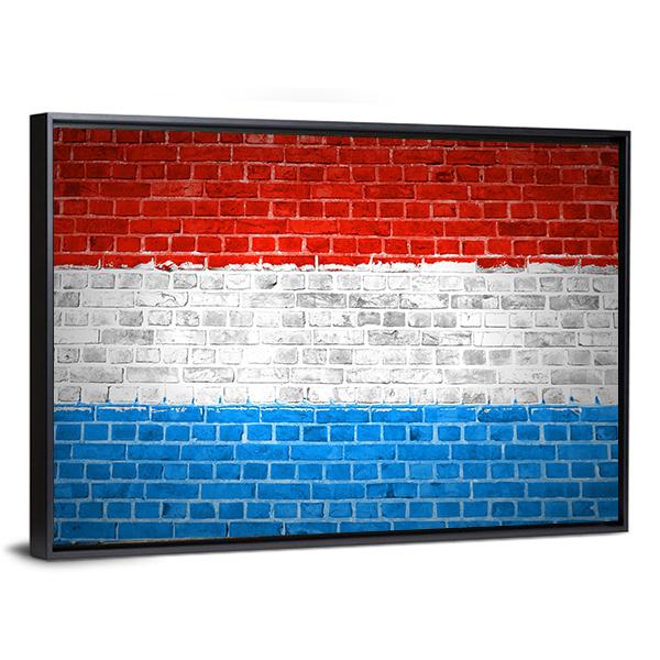 Luxembourg Flag On Brick Wall Canvas Wall Art-3 Horizontal-Gallery Wrap-25" x 16"-Tiaracle