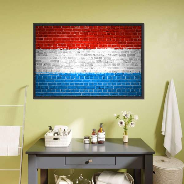 Luxembourg Flag On Brick Wall Canvas Wall Art-1 Piece-Floating Frame-24" x 16"-Tiaracle