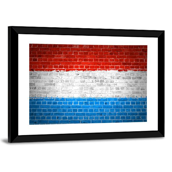 Luxembourg Flag On Brick Wall Canvas Wall Art-3 Horizontal-Gallery Wrap-25" x 16"-Tiaracle