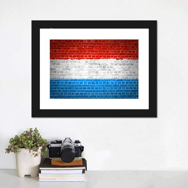 Luxembourg Flag On Brick Wall Canvas Wall Art-1 Piece-Framed Print-20" x 16"-Tiaracle