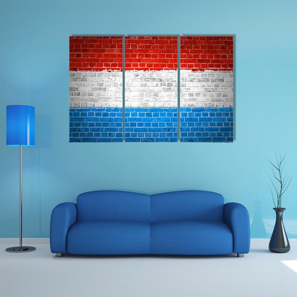 Luxembourg Flag On Brick Wall Canvas Wall Art-3 Horizontal-Gallery Wrap-37" x 24"-Tiaracle