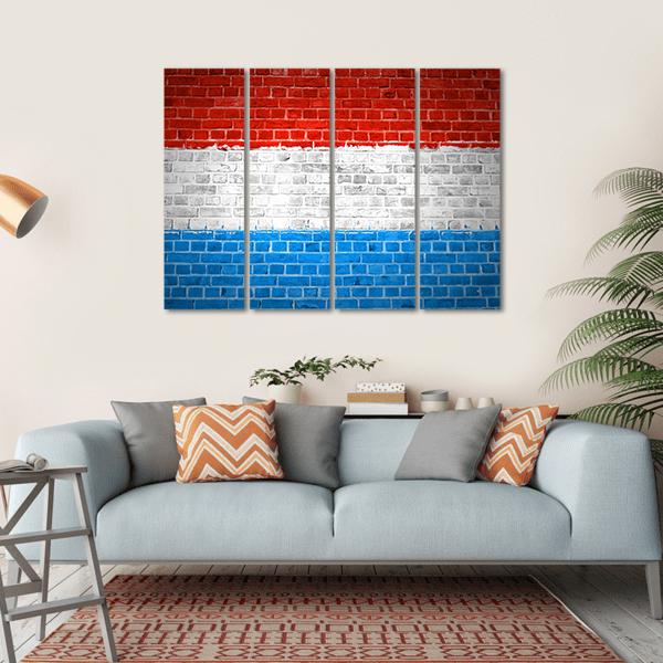 Luxembourg Flag On Brick Wall Canvas Wall Art-4 Horizontal-Gallery Wrap-34" x 24"-Tiaracle