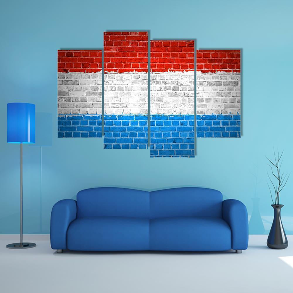 Luxembourg Flag On Brick Wall Canvas Wall Art-4 Pop-Gallery Wrap-50" x 32"-Tiaracle