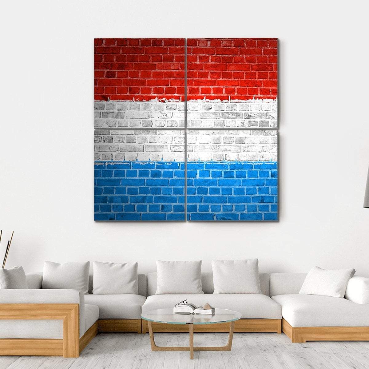 Luxembourg Flag On Brick Wall Canvas Wall Art-4 Square-Gallery Wrap-17" x 17"-Tiaracle