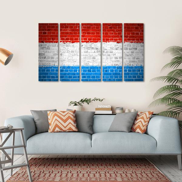 Luxembourg Flag On Brick Wall Canvas Wall Art-5 Horizontal-Gallery Wrap-22" x 12"-Tiaracle