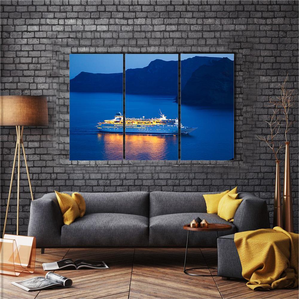 Cruise Ship At Sunset Canvas Wall Art-3 Horizontal-Gallery Wrap-37" x 24"-Tiaracle