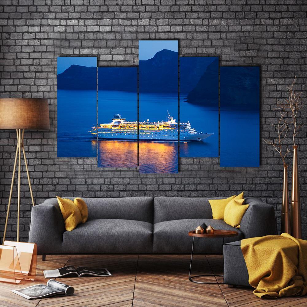 Cruise Ship At Sunset Canvas Wall Art-5 Pop-Gallery Wrap-47" x 32"-Tiaracle