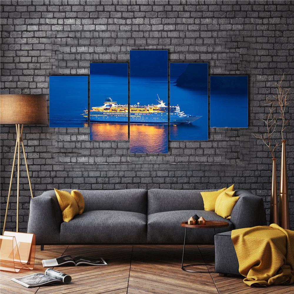 Cruise Ship At Sunset Canvas Wall Art-5 Star-Gallery Wrap-62" x 32"-Tiaracle