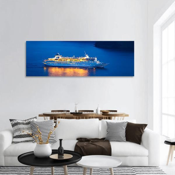 Cruise Ship At Sunset Panoramic Canvas Wall Art-3 Piece-25" x 08"-Tiaracle