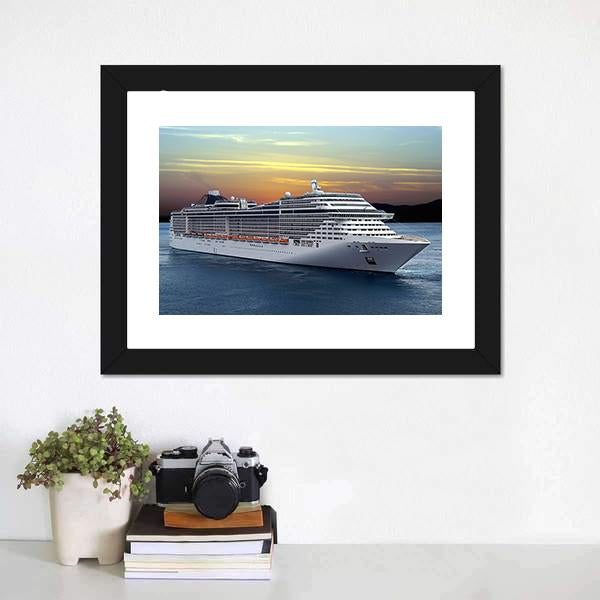Luxury Cruise Ship Sailing At Sunset Canvas Wall Art-1 Piece-Framed Print-20" x 16"-Tiaracle