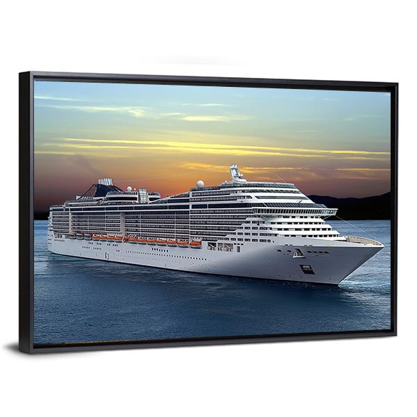 Luxury Cruise Ship Sailing At Sunset Canvas Wall Art-3 Horizontal-Gallery Wrap-25" x 16"-Tiaracle