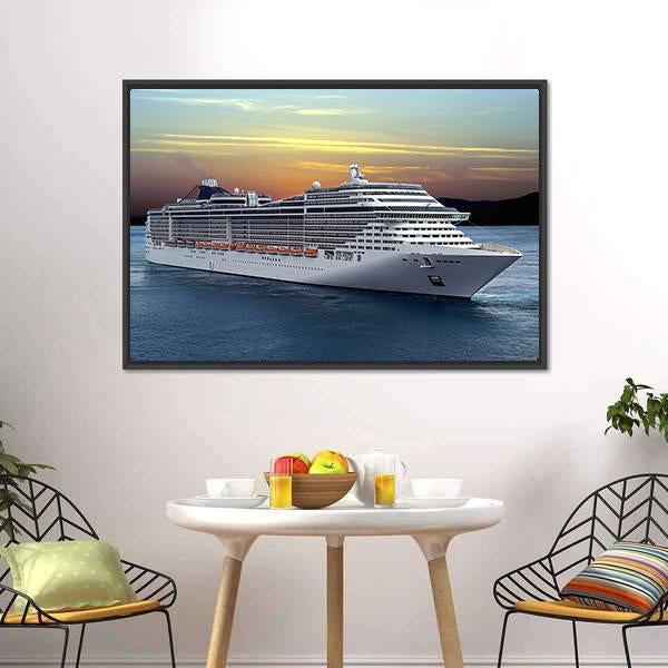 Luxury Cruise Ship Sailing At Sunset Canvas Wall Art-5 Horizontal-Gallery Wrap-22" x 12"-Tiaracle