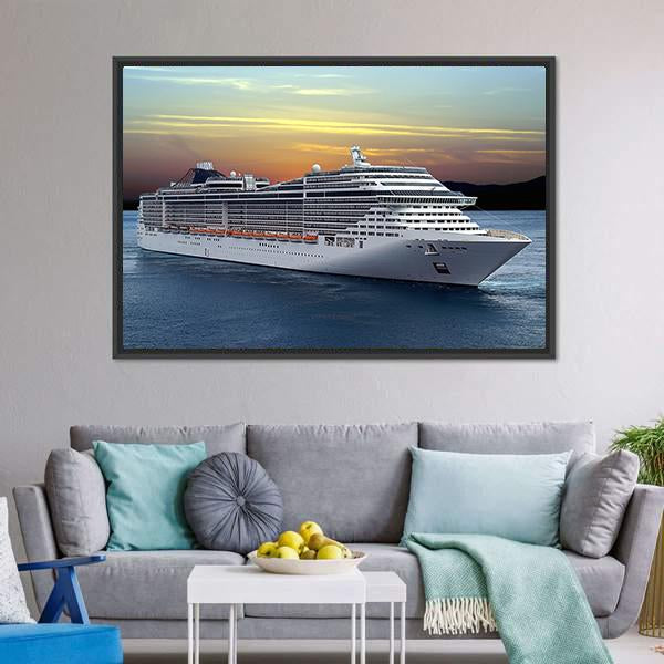 Luxury Cruise Ship Sailing At Sunset Canvas Wall Art-5 Horizontal-Gallery Wrap-22" x 12"-Tiaracle
