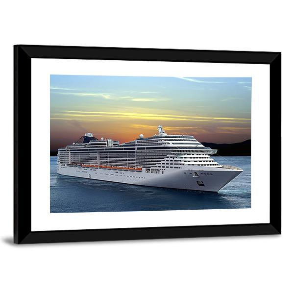 Luxury Cruise Ship Sailing At Sunset Canvas Wall Art-3 Horizontal-Gallery Wrap-25" x 16"-Tiaracle