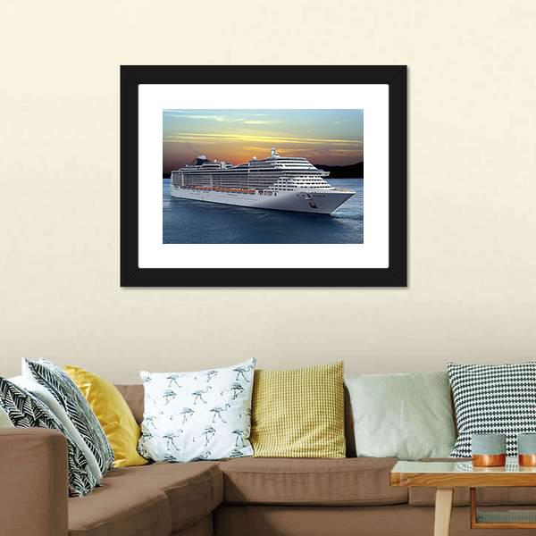 Luxury Cruise Ship Sailing At Sunset Canvas Wall Art-5 Horizontal-Gallery Wrap-22" x 12"-Tiaracle