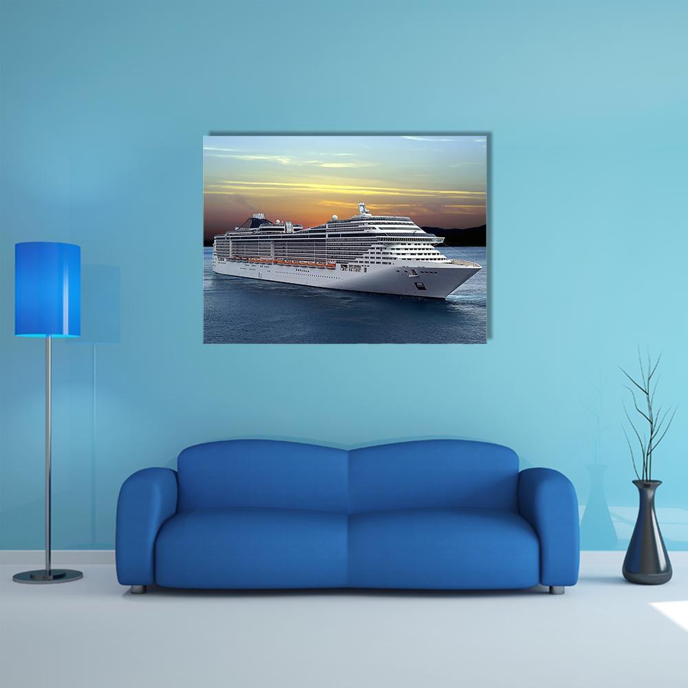 Luxury Cruise Ship Sailing At Sunset Canvas Wall Art-1 Piece-Gallery Wrap-48" x 32"-Tiaracle