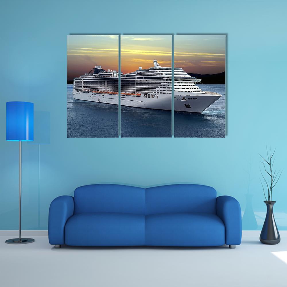 Luxury Cruise Ship Sailing At Sunset Canvas Wall Art-3 Horizontal-Gallery Wrap-37" x 24"-Tiaracle