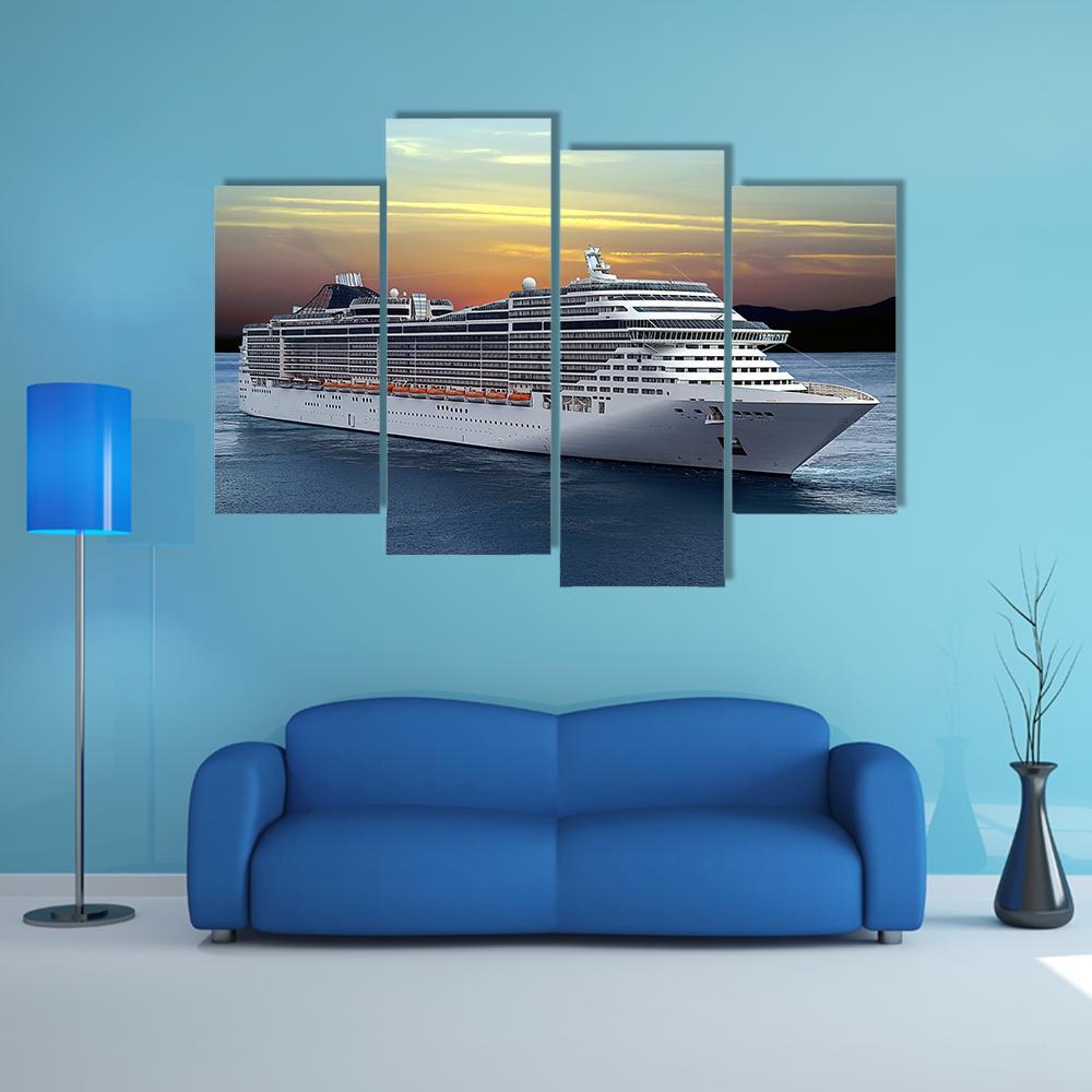 Luxury Cruise Ship Sailing At Sunset Canvas Wall Art-4 Pop-Gallery Wrap-50" x 32"-Tiaracle