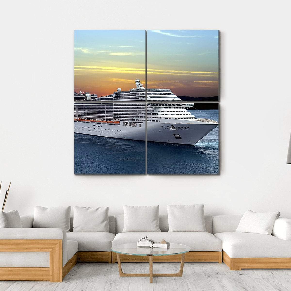 Luxury Cruise Ship Sailing At Sunset Canvas Wall Art-4 Square-Gallery Wrap-17" x 17"-Tiaracle