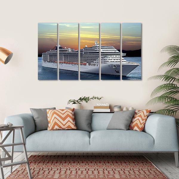 Luxury Cruise Ship Sailing At Sunset Canvas Wall Art-5 Horizontal-Gallery Wrap-22" x 12"-Tiaracle