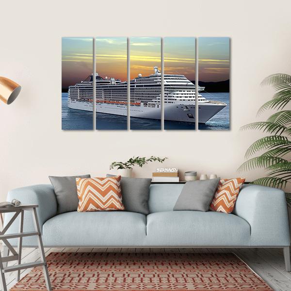 Luxury Cruise Ship Sailing At Sunset Canvas Wall Art-4 Horizontal-Gallery Wrap-34" x 24"-Tiaracle